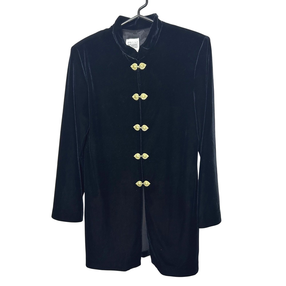 Karen Kwong R&M Richards Black Velvet Mandarin Collar Oriental Jacket women‎ 12p